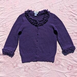 Vintage Y2K Purple Cotton Ruffle Cardigan Sweater Whimsigoth M Coldwater Creek